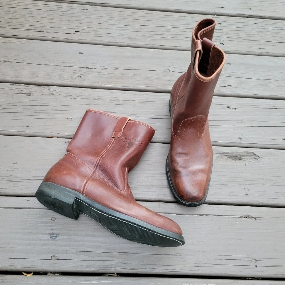 Vintage 90s Mason Shoes Brown Leather Western Cowboy Motorcycle Work Boots 10.5